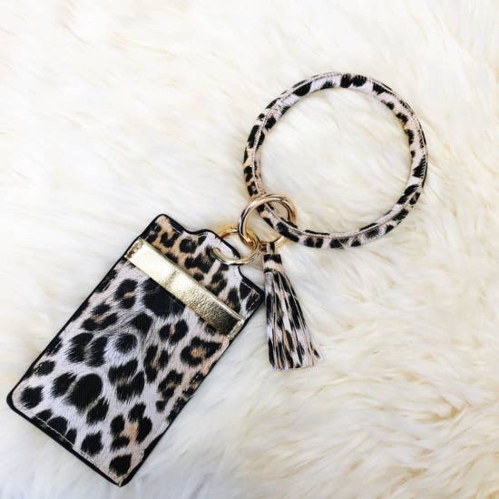Leopard Print Tassel Key Ring with ID Holder